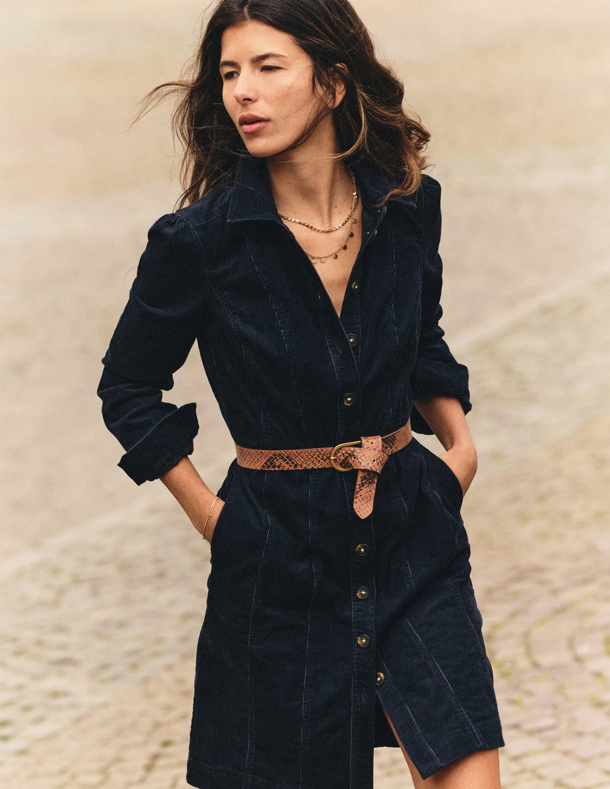 Rhoda Cord Short Dress-Navy
