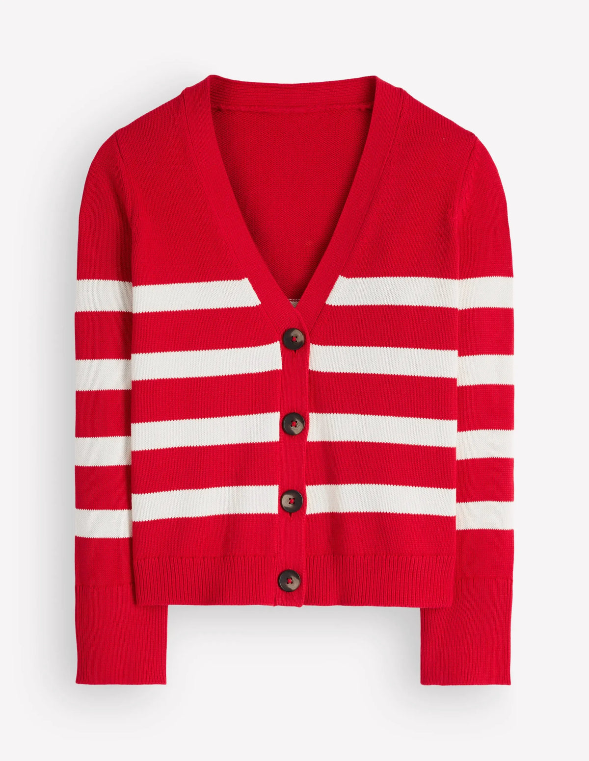 Lucy Relaxed Cotton Cardigan-Deep Red, Ivory Stripe