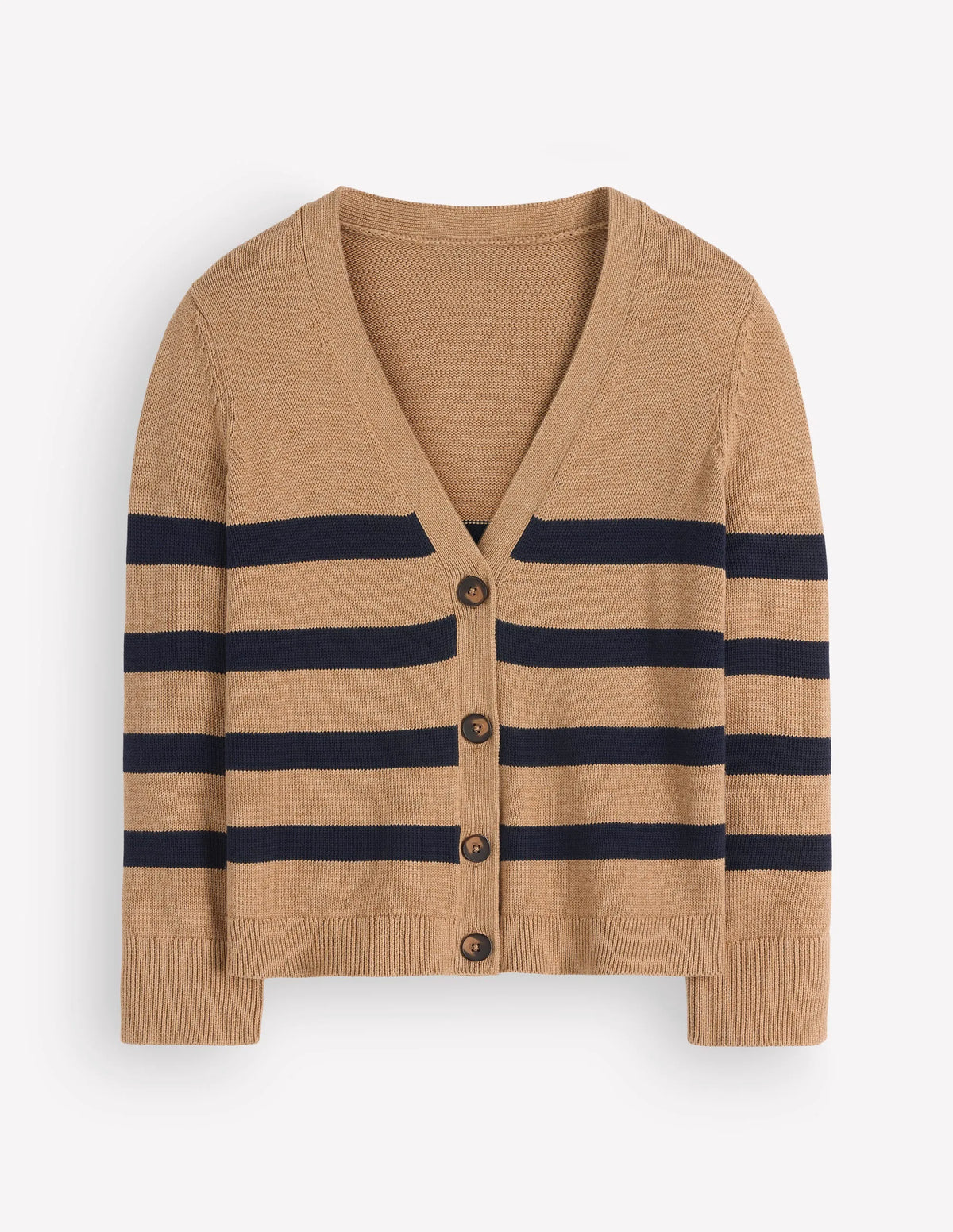 Lucy Relaxed Cotton Cardigan-Camel Melange, Stripe