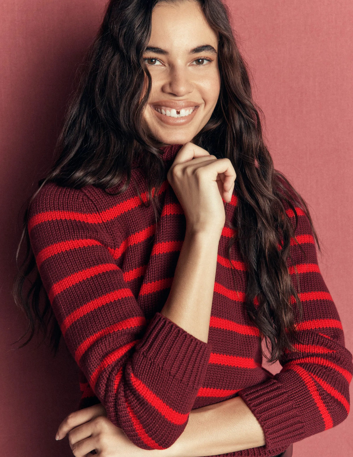 Lucy Chunky Cotton Sweater-Chestnut, Poppy Red