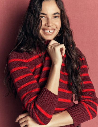 Lucy Chunky Cotton Sweater-Chestnut, Poppy Red