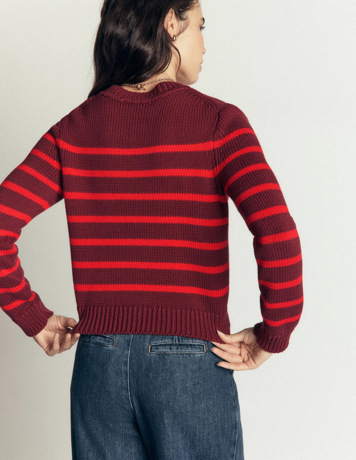 Lucy Chunky Cotton Sweater-Chestnut, Poppy Red