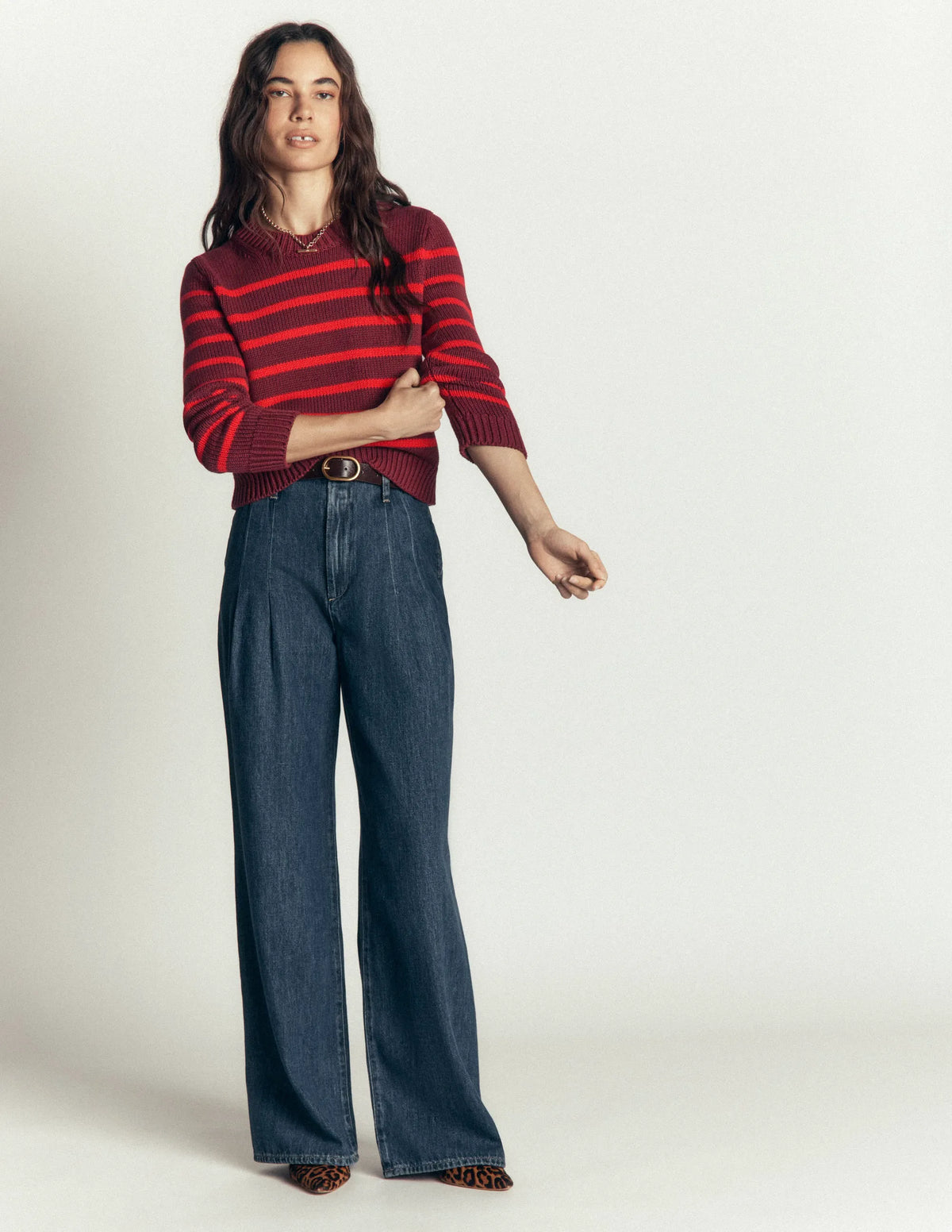 Lucy Chunky Cotton Sweater-Chestnut, Poppy Red