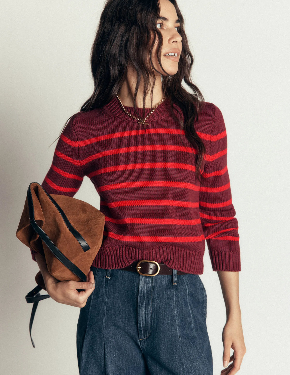 Lucy Chunky Cotton Sweater-Chestnut, Poppy Red