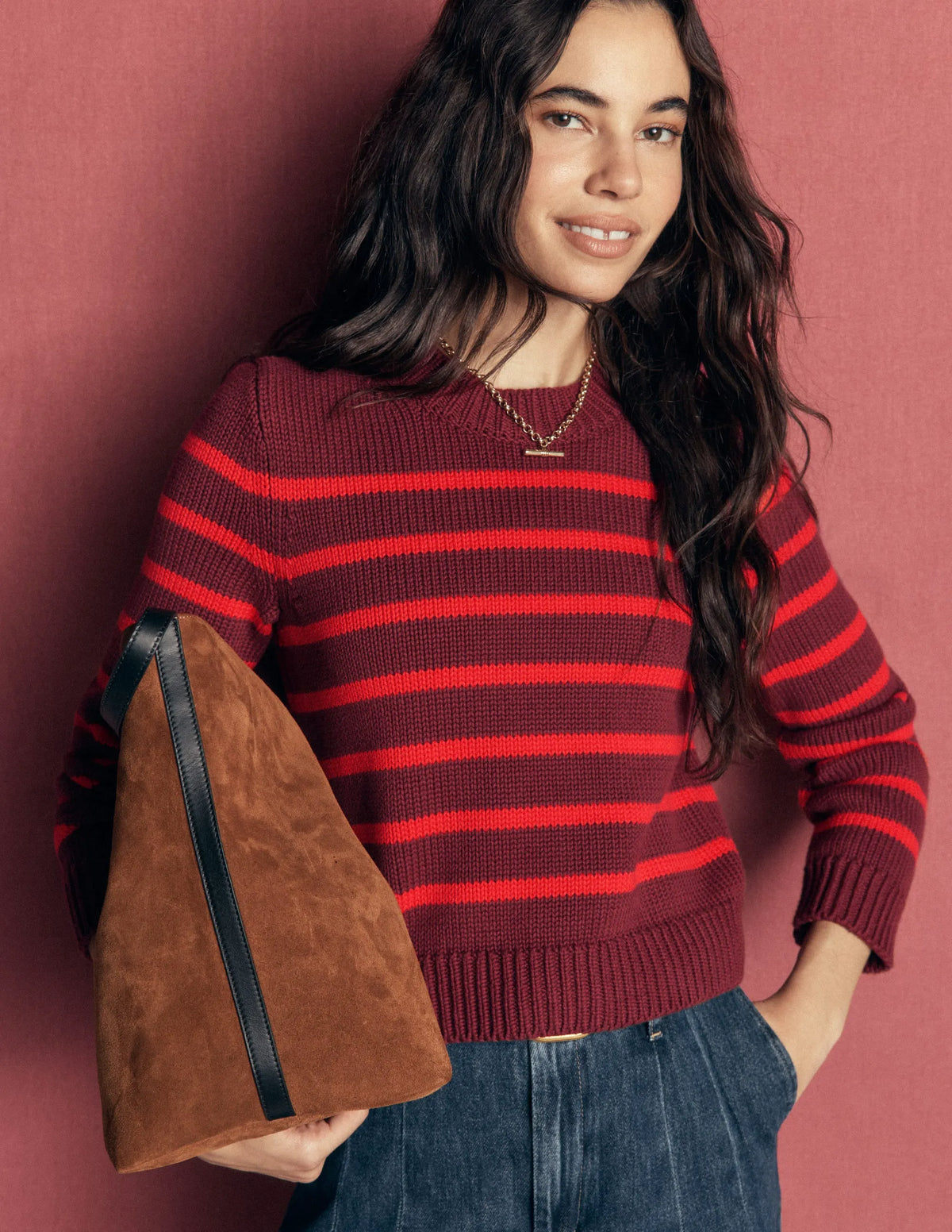 Lucy Chunky Cotton Sweater-Chestnut, Poppy Red