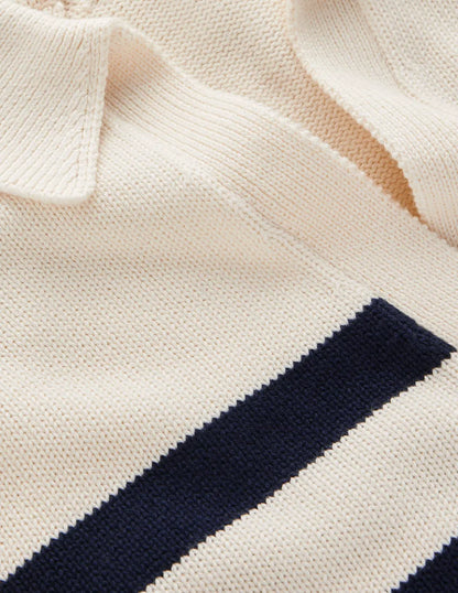 Lucy Cotton Henley Sweater-Ivory, Navy Stripe