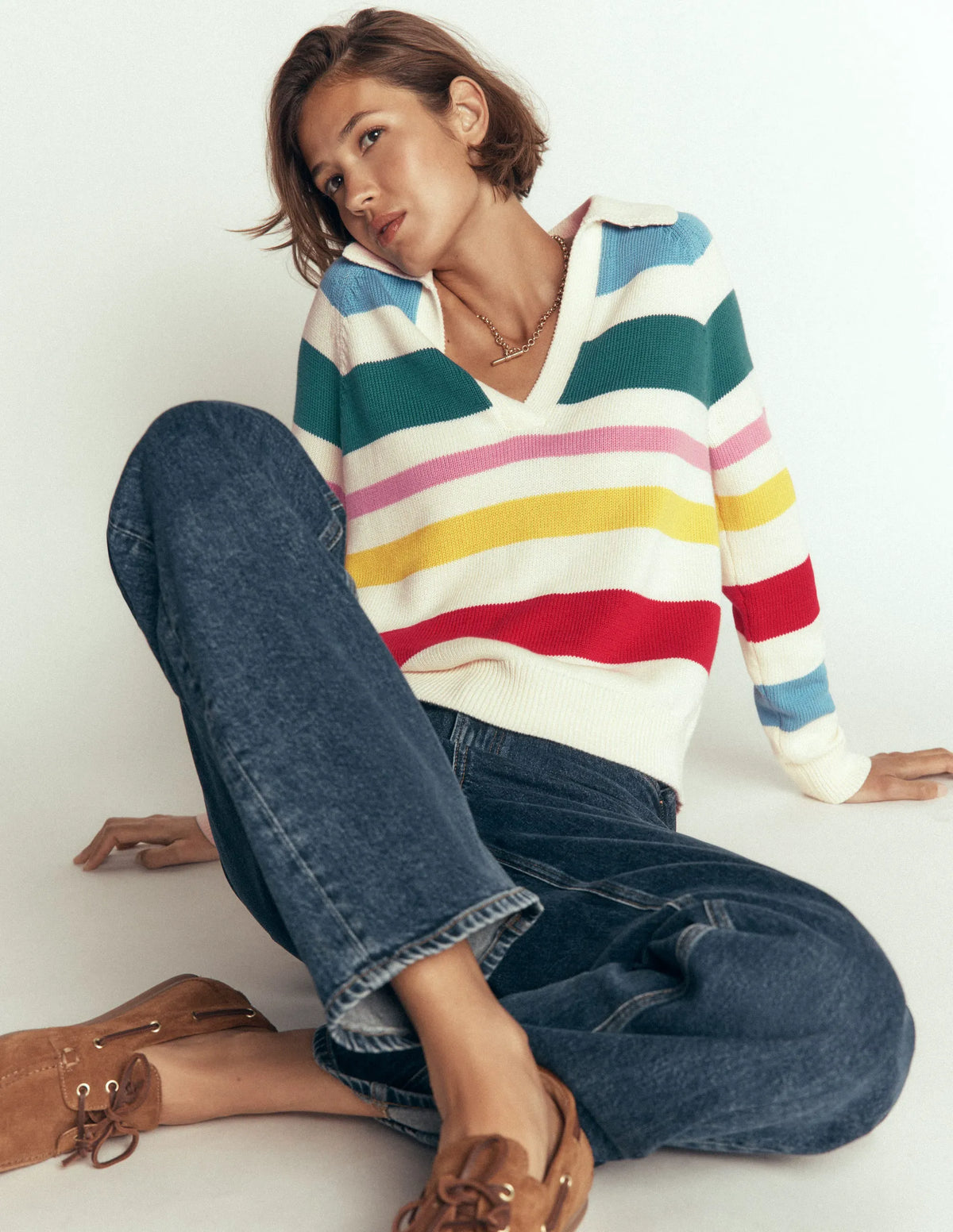 Lucy Cotton Henley Sweater-Multi Stripe
