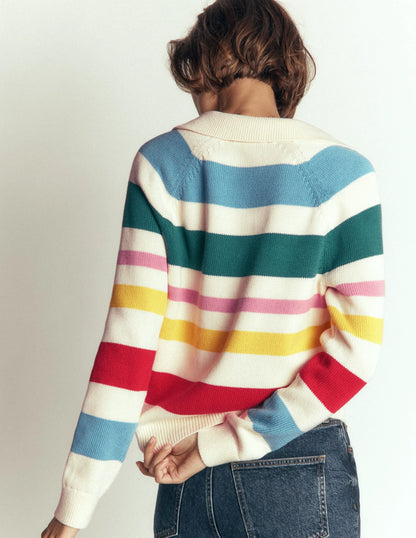Lucy Cotton Henley Sweater-Multi Stripe