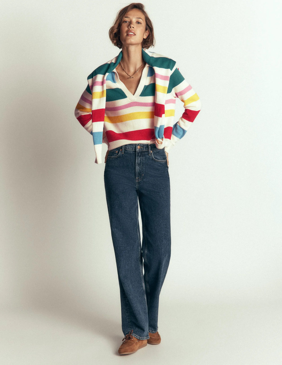 Lucy Cotton Henley Sweater-Multi Stripe