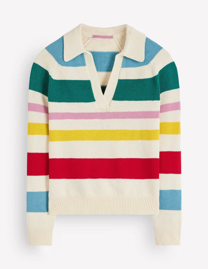 Lucy Cotton Henley Sweater-Multi Stripe