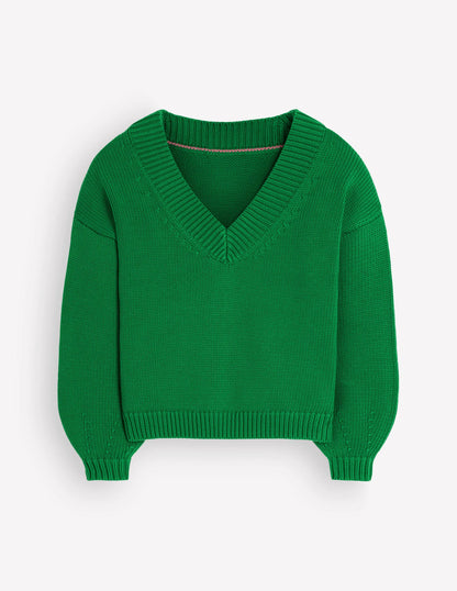 Lucy Cotton V-neck Sweater-Highland Green