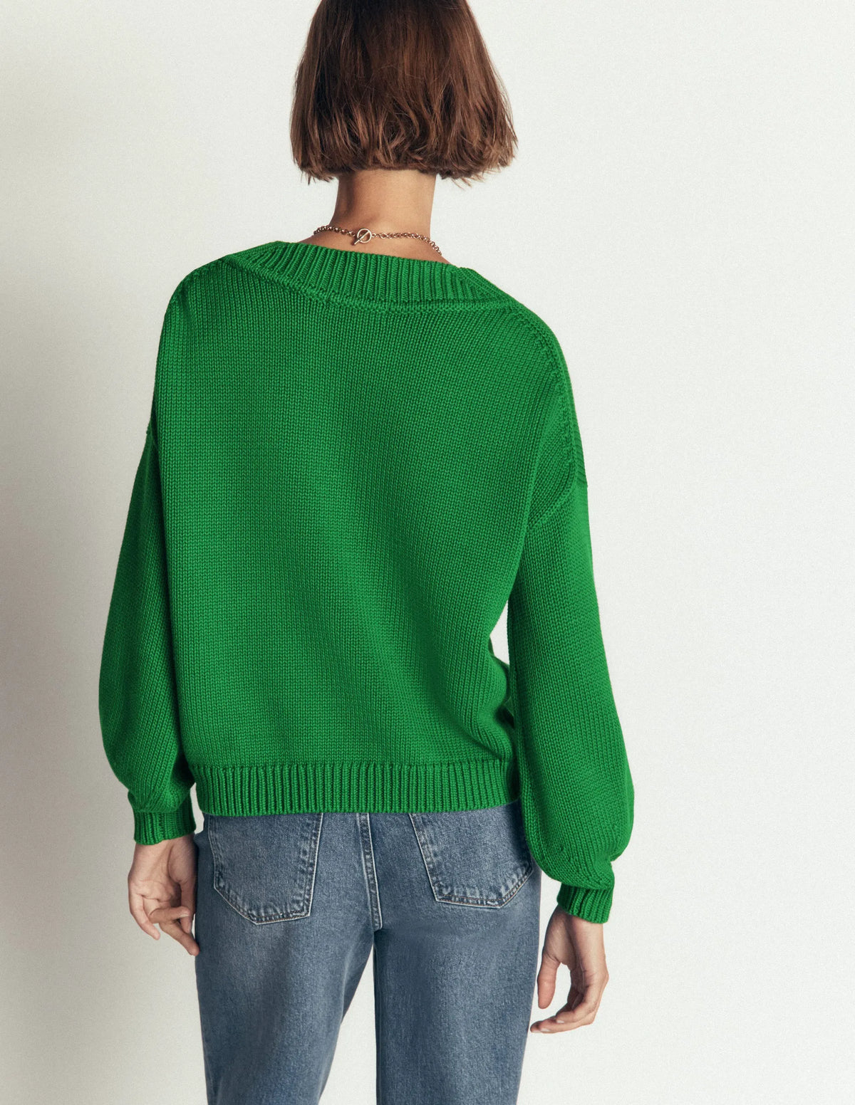 Lucy Cotton V-neck Sweater-Highland Green