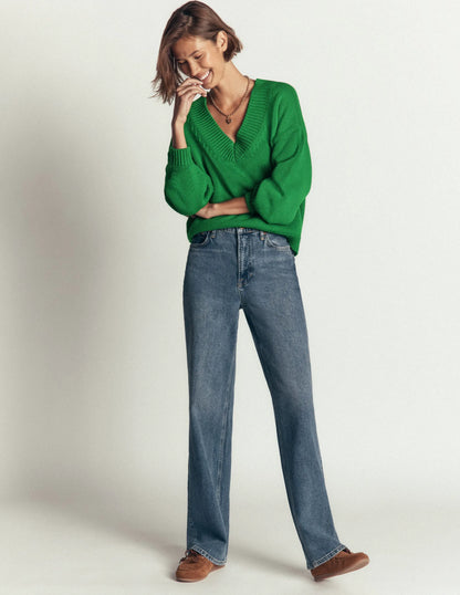 Lucy Cotton V-neck Sweater-Highland Green