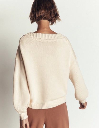 Lucy Cotton V-neck Sweater-Ivory