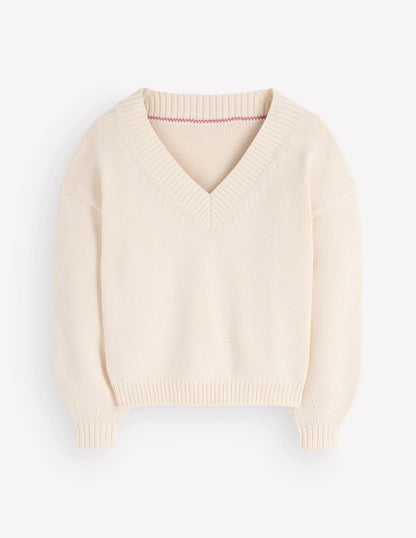 Lucy Cotton V-neck Sweater-Ivory