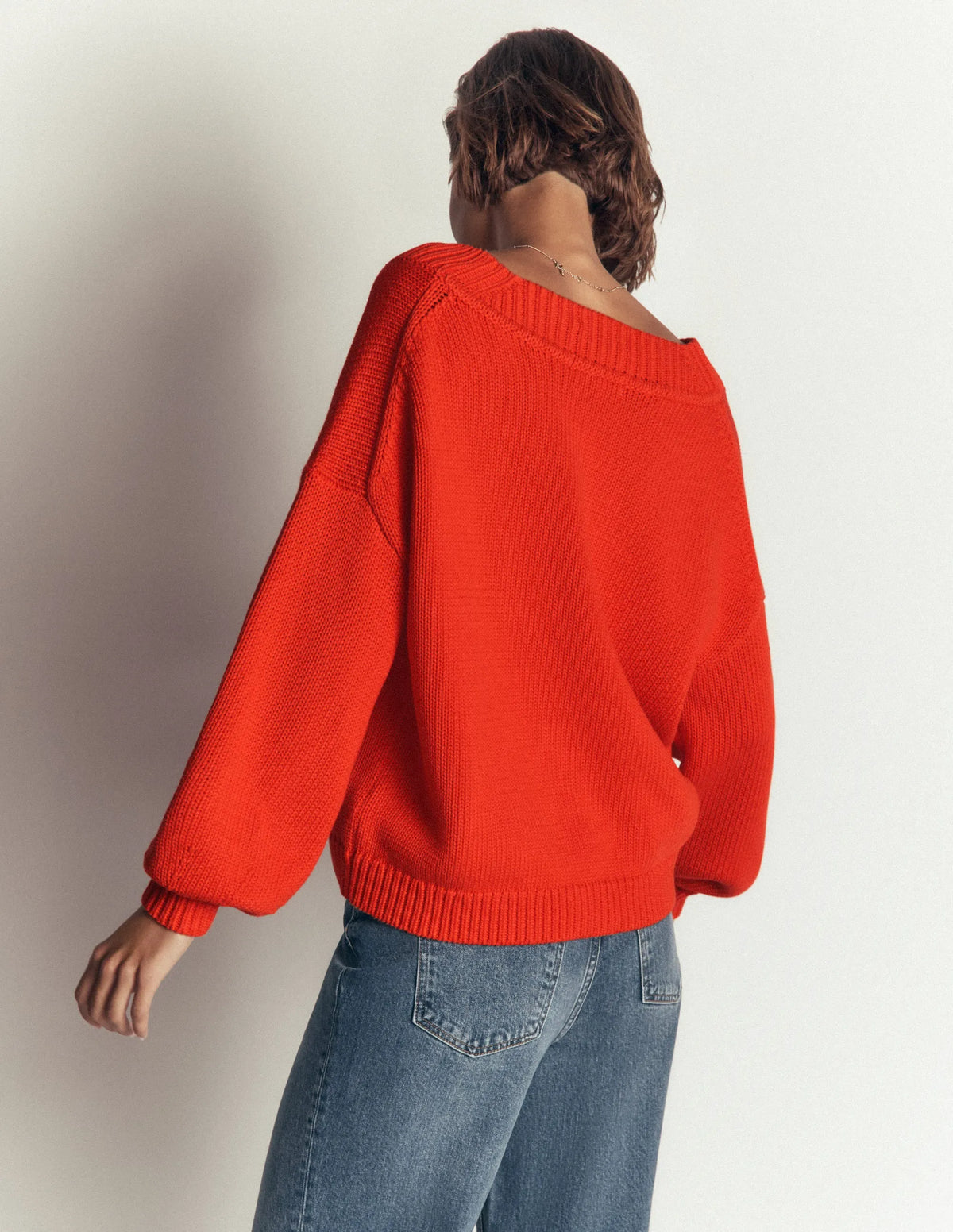 Lucy Cotton V-neck Sweater-Sunset Orange