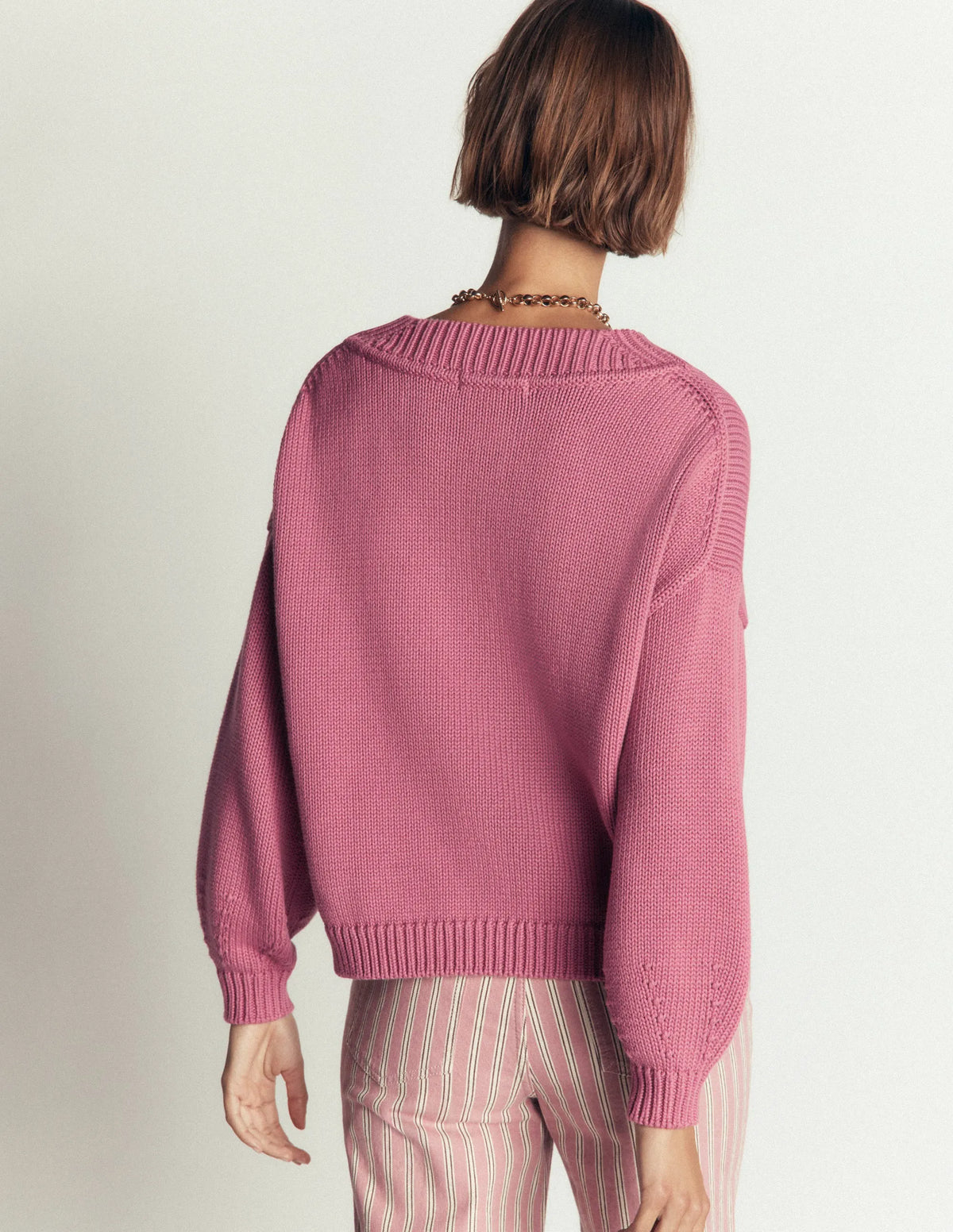 Lucy Cotton V-neck Sweater-Pink Heather