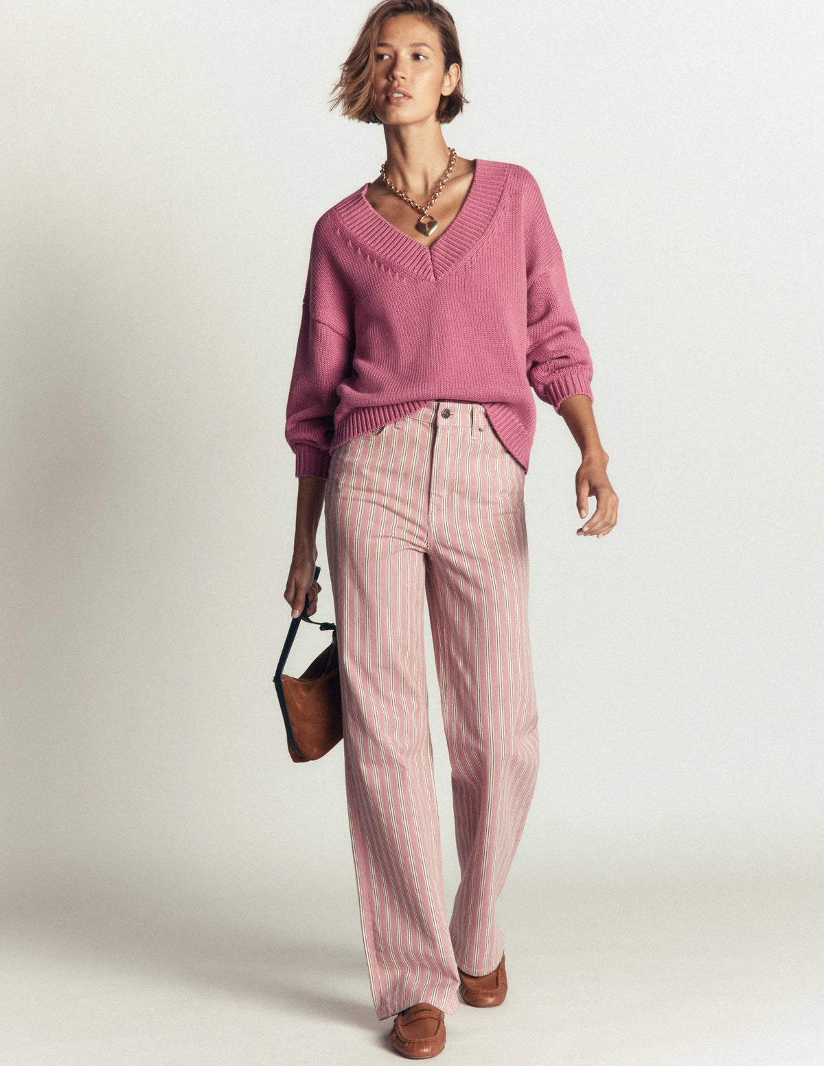 Lucy Cotton V-neck Sweater-Pink Heather