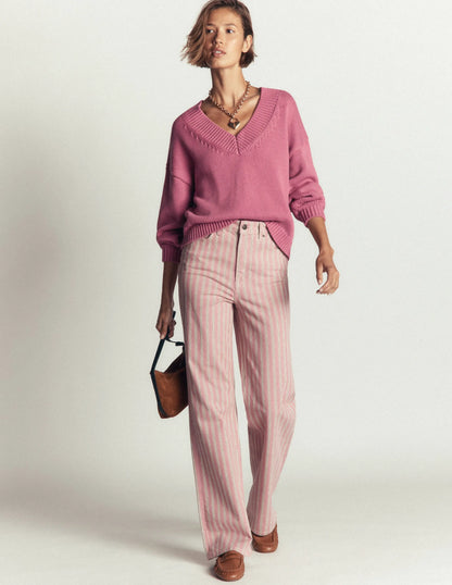 Lucy Cotton V-neck Sweater-Pink Heather