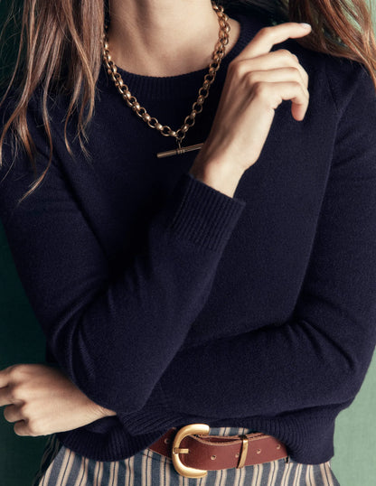 Elsie Cashmere Crew Sweater-Navy