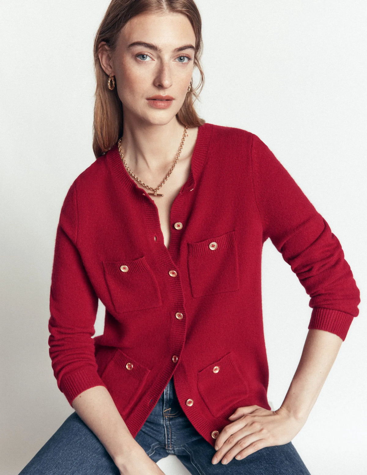 Marianne Merino Wool Cardigan-Crimson Red