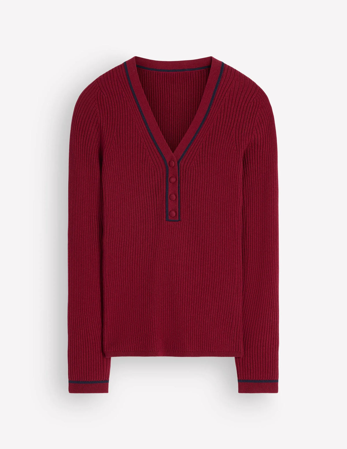 Paula Ribbed V Neck Jumper-Merlot