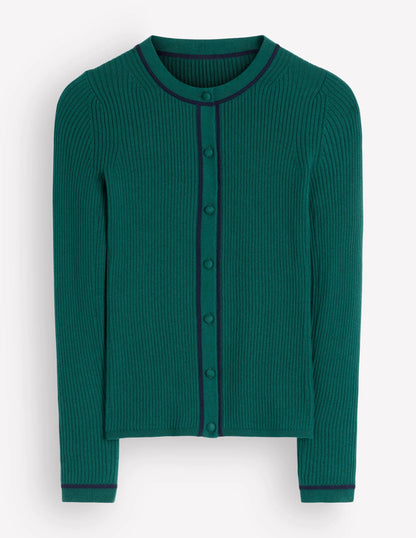 Paula Ribbed Crew Cardigan-Midnight Teal