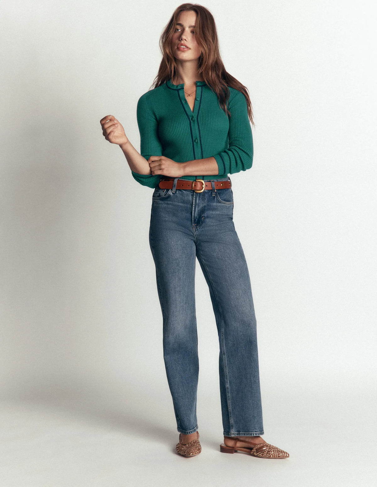 Paula Ribbed Crew Cardigan-Midnight Teal