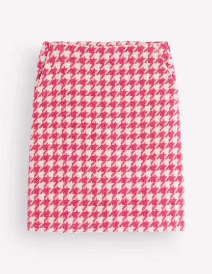 Wool Blend A-Line Skirt-Pink Dogstooth