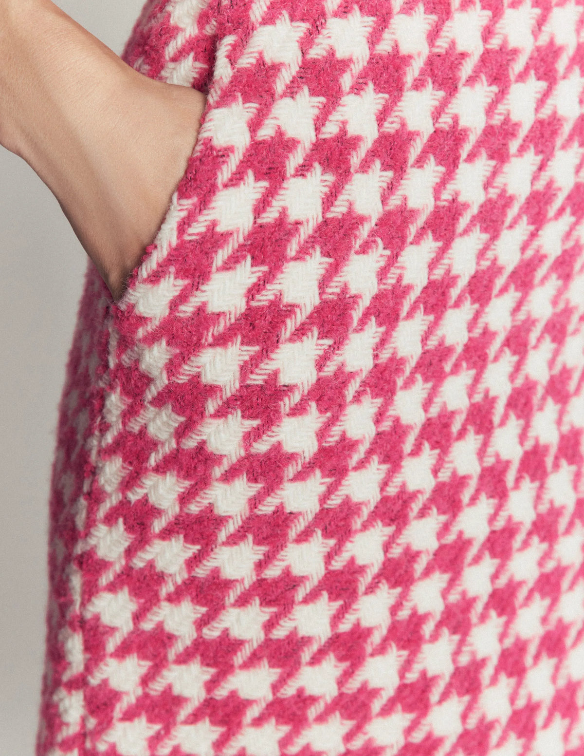 Wool Blend A-Line Skirt-Pink Dogstooth