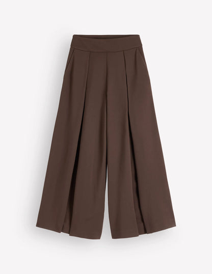 Single Pleat Ponte Culottes-Bitter Chocolate