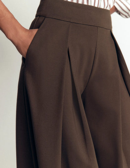 Single Pleat Ponte Culottes-Bitter Chocolate