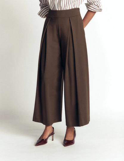 Single Pleat Ponte Culottes-Bitter Chocolate