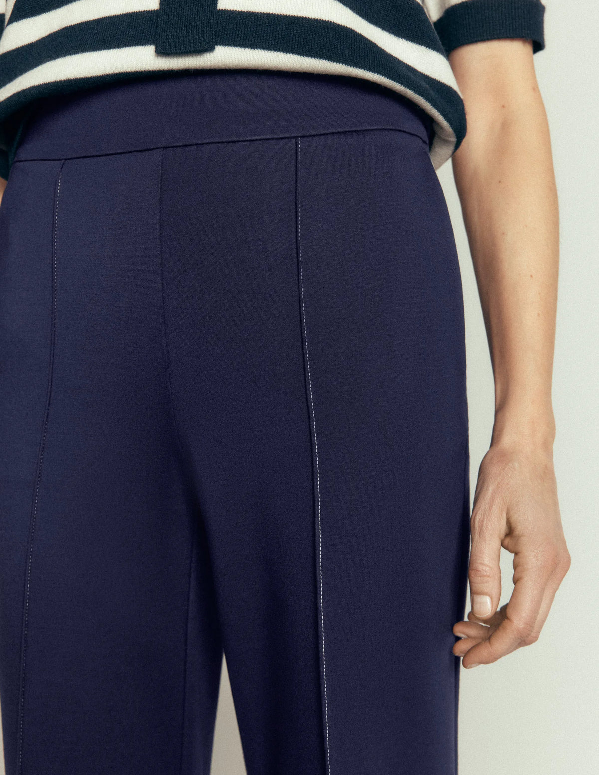 Straight Leg Ponte Pants-Navy Contrast Stitch