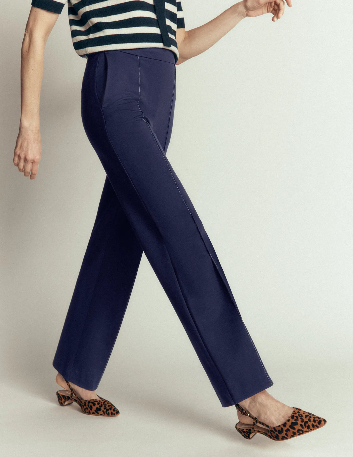Straight Leg Ponte Pants-Navy Contrast Stitch