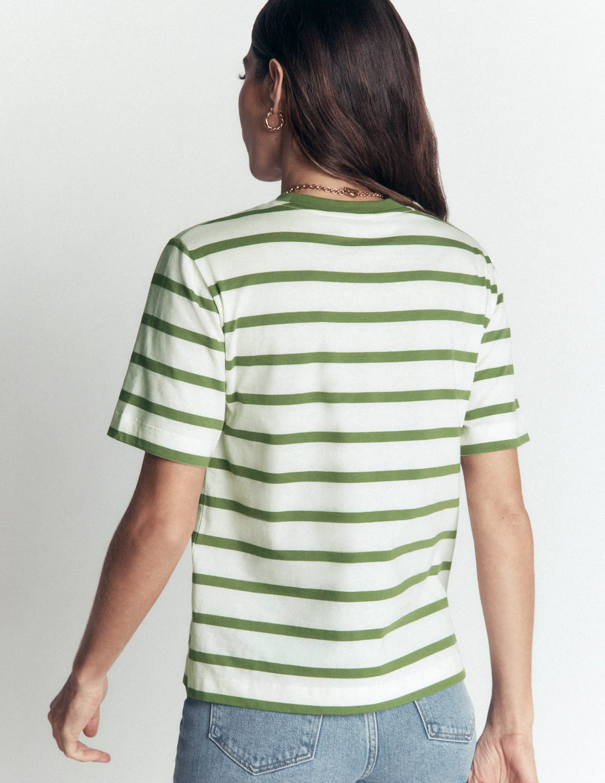 Relaxed Cotton T-shirt-Safari Green and Ivory Stripe