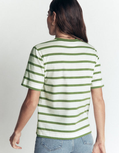 Relaxed Cotton T-shirt-Safari Green and Ivory Stripe