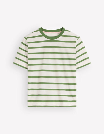 Relaxed Cotton T-shirt-Safari Green and Ivory Stripe