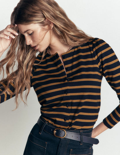 Iris Puff Sleeve Mariner-Navy, Dijon Stripe
