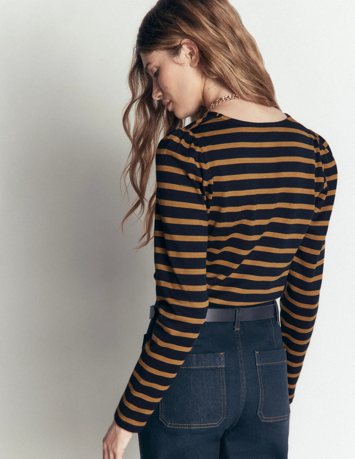 Iris Puff Sleeve Mariner-Navy, Dijon Stripe