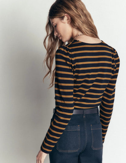 Iris Puff Sleeve Mariner-Navy, Dijon Stripe