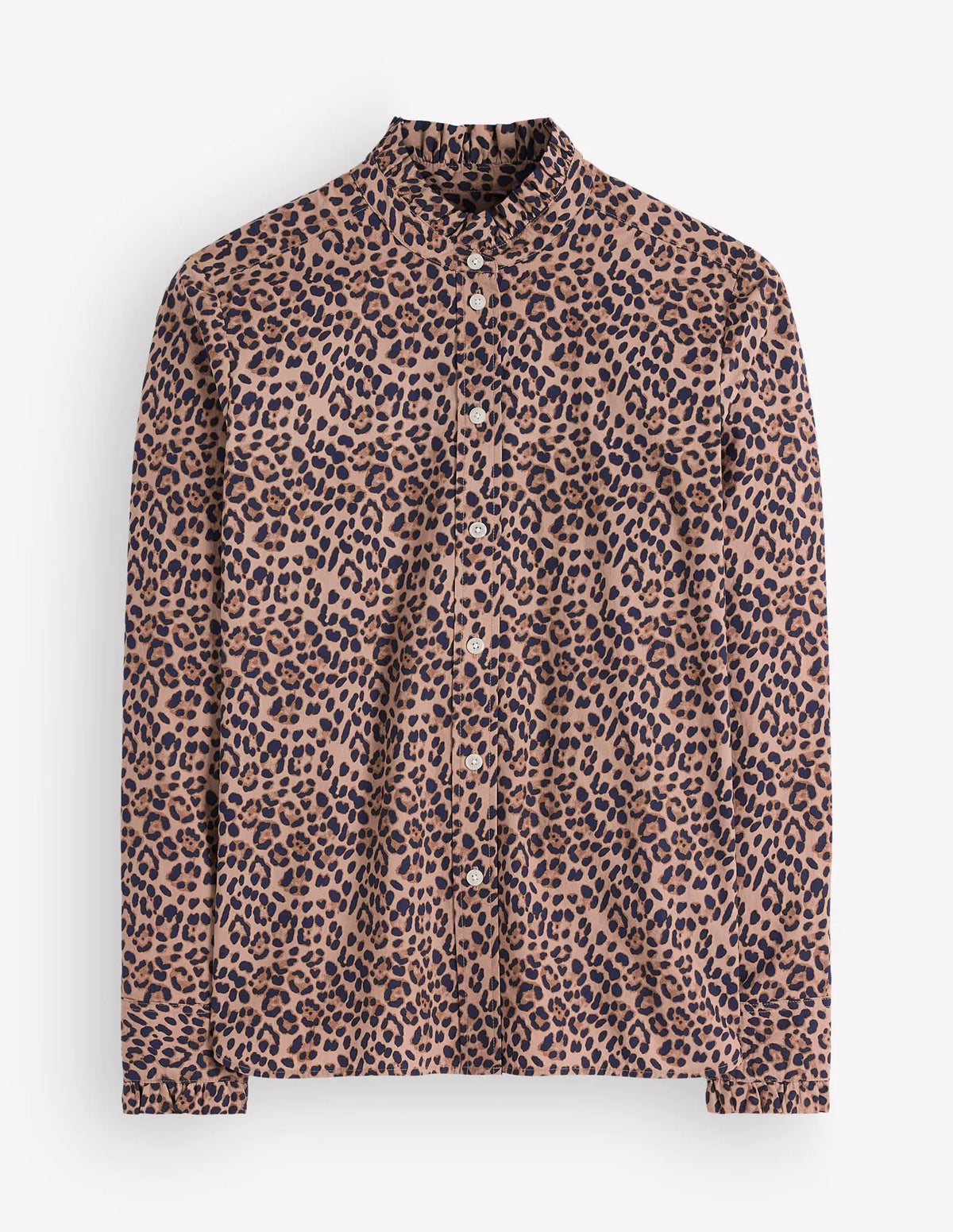 Sienna Frill Cotton Shirt-Demerara, Brushed Animal