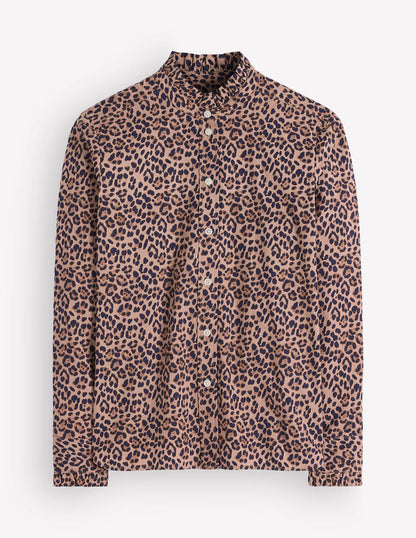 Sienna Frill Cotton Shirt-Demerara, Brushed Animal
