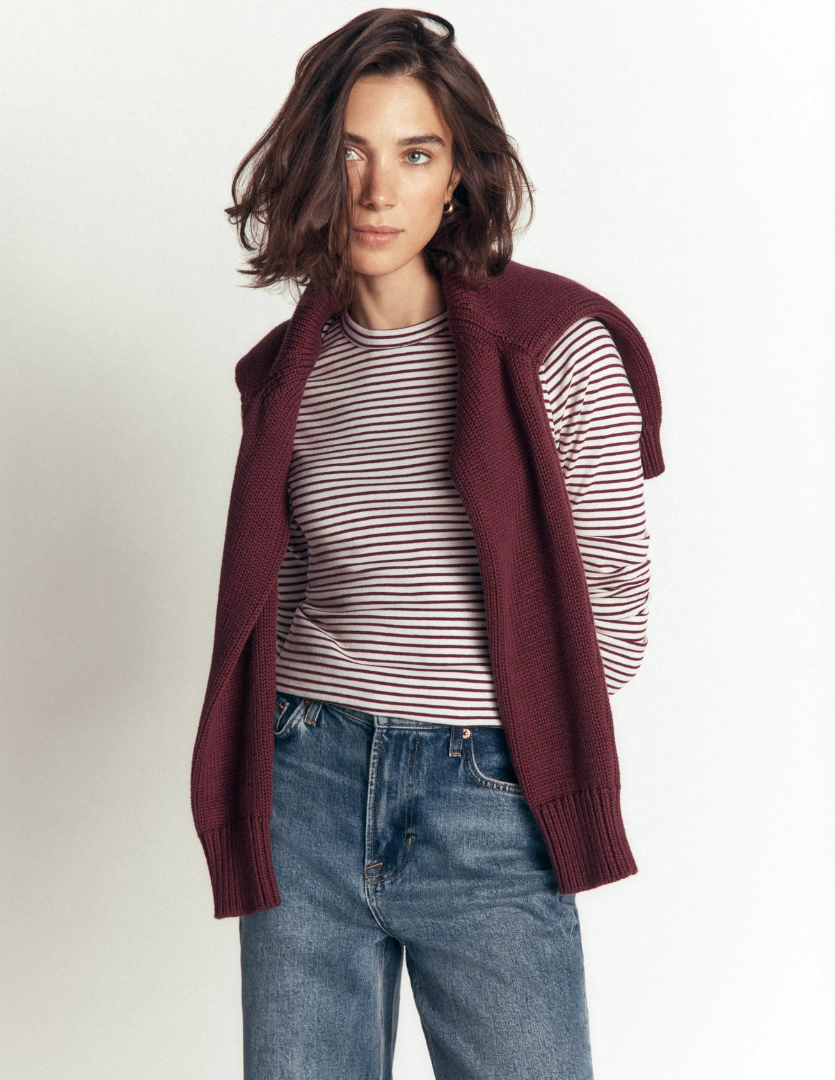 Annie Essential Crew Neck Top-Deep Wisteria and Ivory Stripe