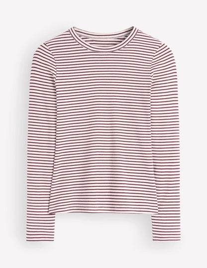 Annie Essential Crew Neck Top-Deep Wisteria and Ivory Stripe