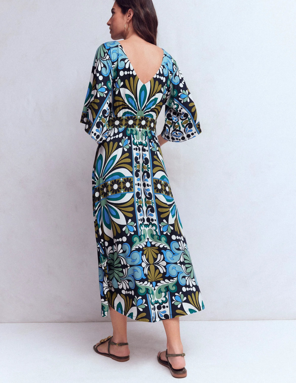 Imelda Kimono Jersey Dress-Navy, Bloom Tapestry