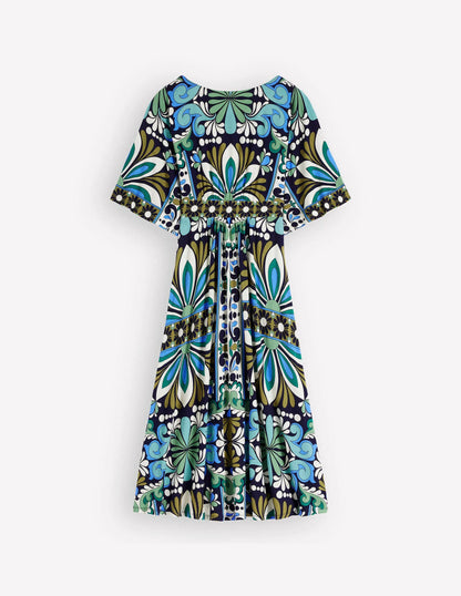 Imelda Kimono Jersey Dress-Navy, Bloom Tapestry