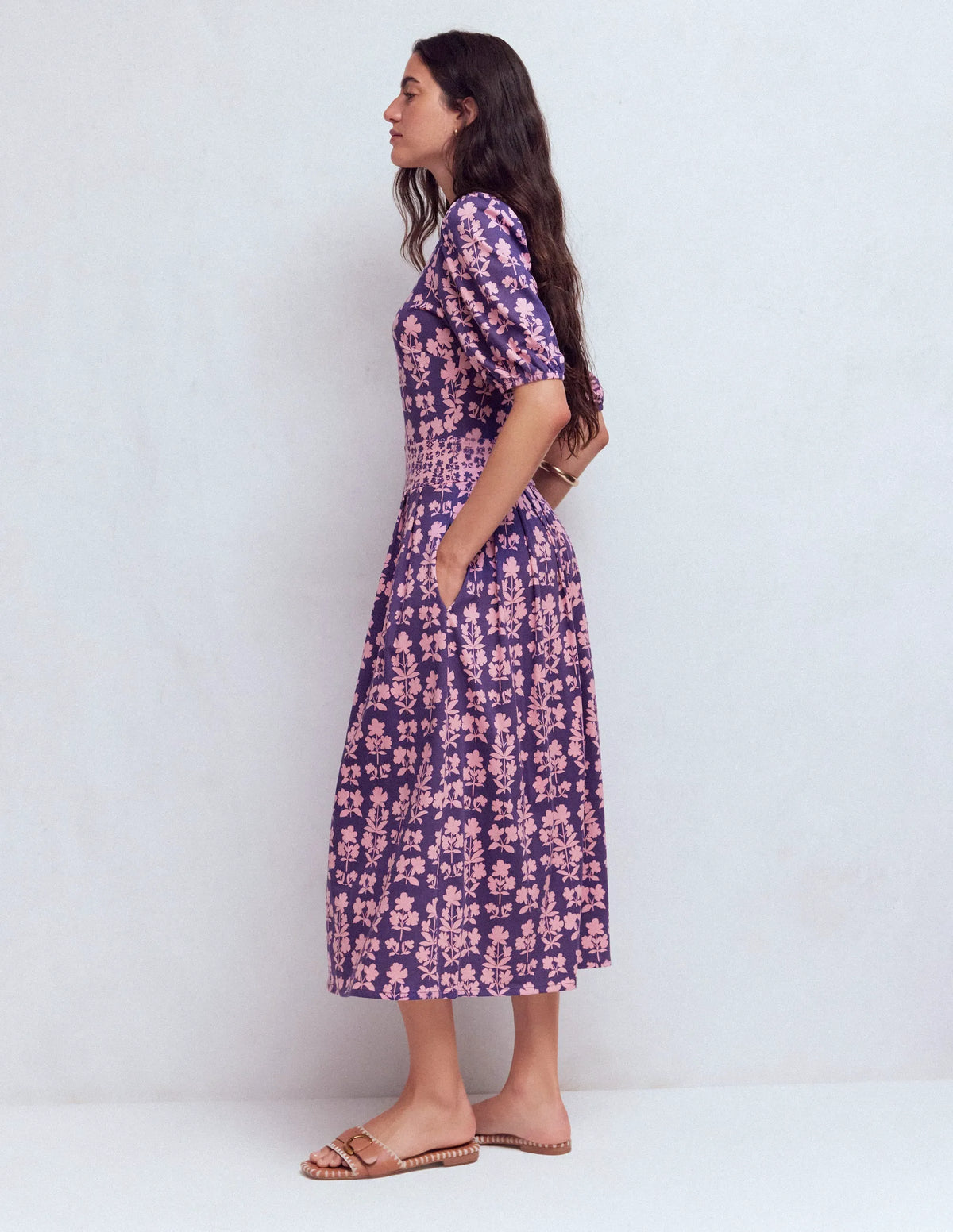 Amber Pleat Jersey Midi Dress-Calla Lilly, Blossom Grove