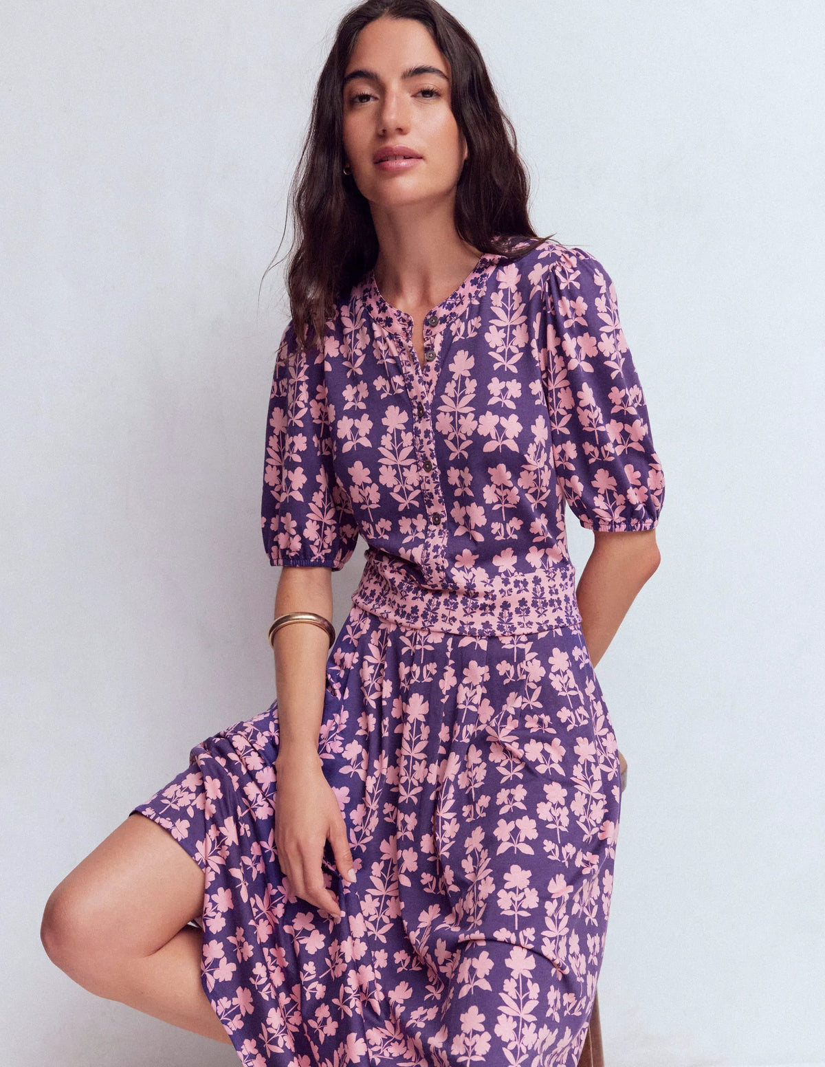 Amber Pleat Jersey Midi Dress-Calla Lilly, Blossom Grove