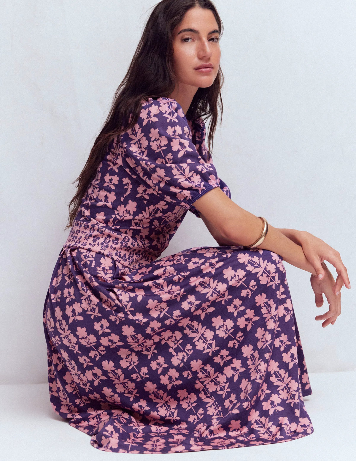 Amber Pleat Jersey Midi Dress-Calla Lilly, Blossom Grove